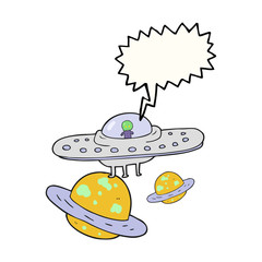 speech bubble cartoon flying saucer in space