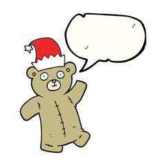 speech bubble cartoon teddy bear wearing christmas hat