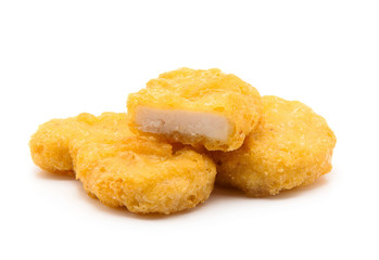 Fried chicken nuggets isolated on white