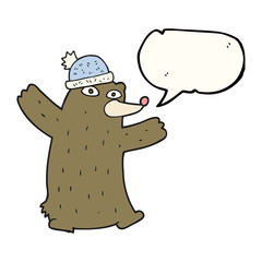 speech bubble cartoon bear wearing hat