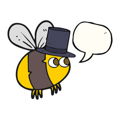 speech bubble cartoon bee in top hat