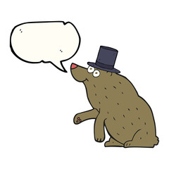 speech bubble cartoon bear in top hat