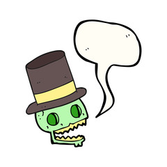 speech bubble cartoon laughing skull in top hat