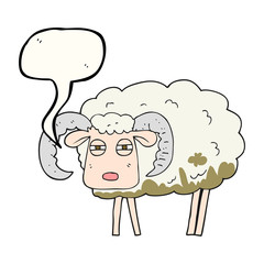 speech bubble cartoon ram covered in mud