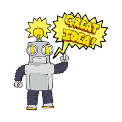 speech bubble cartoon robot with great idea