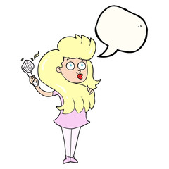 speech bubble cartoon woman brushing hair