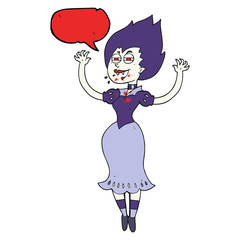 speech bubble cartoon vampire girl with bloody mouth