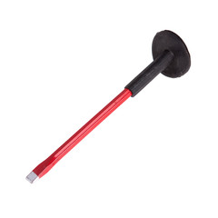 red metal chisel with black rubber handle isolated on white 