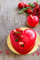 Cake in the shape of heart on Valentine's Day.