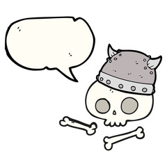 speech bubble cartoon viking helmet on skull