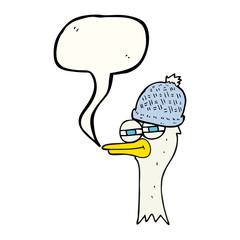 speech bubble cartoon bird wearing hat