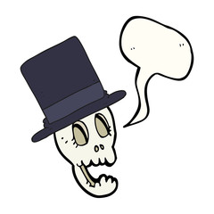 speech bubble cartoon skull wearing top hat