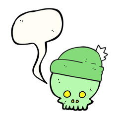 speech bubble cartoon skull wearing hat