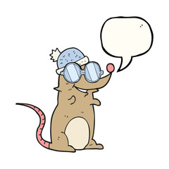 speech bubble cartoon mouse wearing glasses and hat