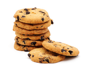 Chocolate chip cookie on white