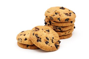 Chocolate chip cookie on white