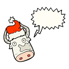 speech bubble cartoon cow wearing christmas hat