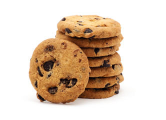 Chocolate chip cookie on white