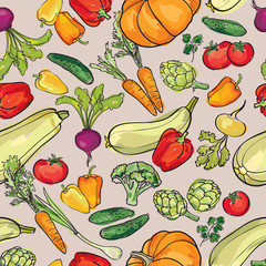 Food ingredient seamless background. Vegetable pattern.