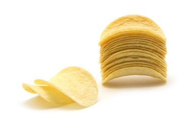 Potato chips isolated white background.