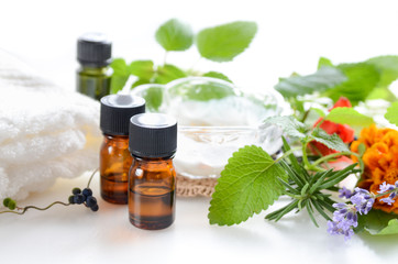 essential oils for aromatherapy treatment with herbs