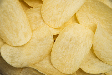Prepared potato chips snack closeup view