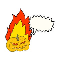 speech bubble cartoon flaming halloween pumpkin