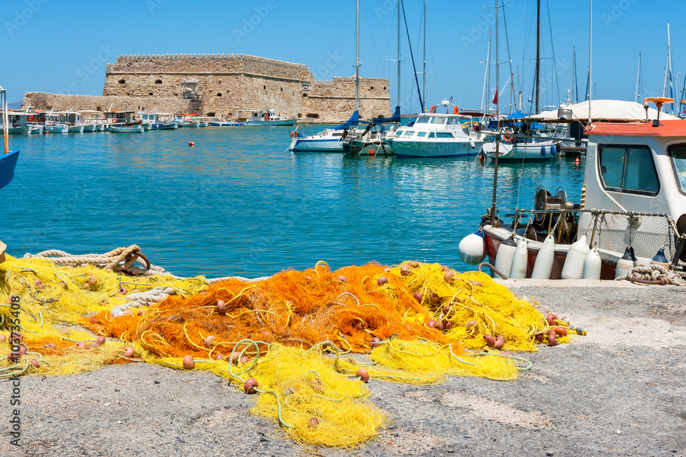 Canvas Prints old venetian harbour. crete, greece