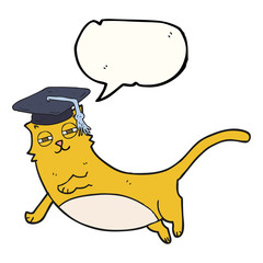 speech bubble cartoon cat with graduate cap