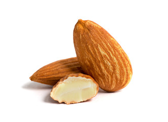 group of almonds isolated on white