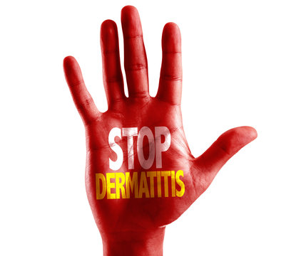 Stop Dermatitis written on hand isolated on white background