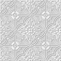 Vector damask seamless 3D paper art pattern background 101 Round Square Cross Flower
