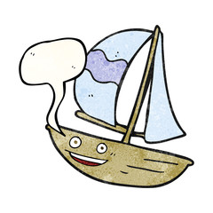 speech bubble textured cartoon sail ship