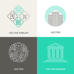 Vector logo design template in trendy linear style with icons re