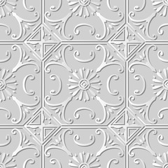 Vector damask seamless 3D paper art pattern background 107 Square Cross Flower Spiral
