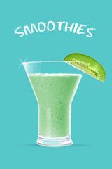 Glass of kiwi smoothie with chalk inscription