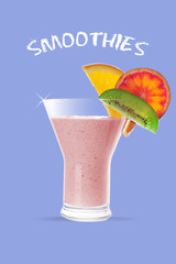 Glass of kiwi and orange smoothie with chalk inscription