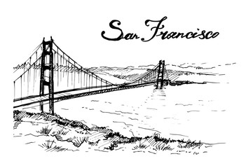 Golden Gate, San Francisco. Vector hand drawn illustration.