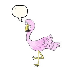 speech bubble textured cartoon flamingo