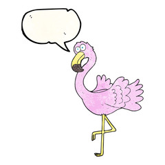 speech bubble textured cartoon flamingo
