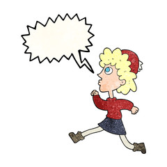 Fototapeta na wymiar speech bubble textured cartoon running woman