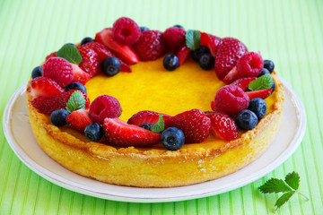 Lemon cake with summer berries.