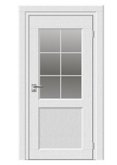 Fototapeta premium Wooden door in vector graphics on the wall in the interior of the room