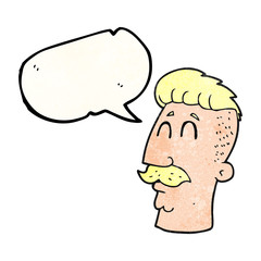 speech bubble textured cartoon man with hipster hair cut
