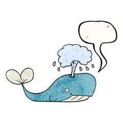 speech bubble textured cartoon whale spouting water