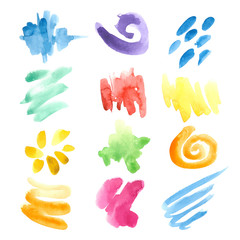 Set of watercolor colorful blots on a white background. Vector illustration.
