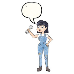 speech bubble textured cartoon mechanic woman