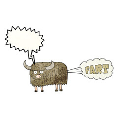 speech bubble textured cartoon hairy cow farting