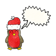 speech bubble textured cartoon christmas robin