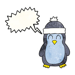speech bubble textured cartoon penguin